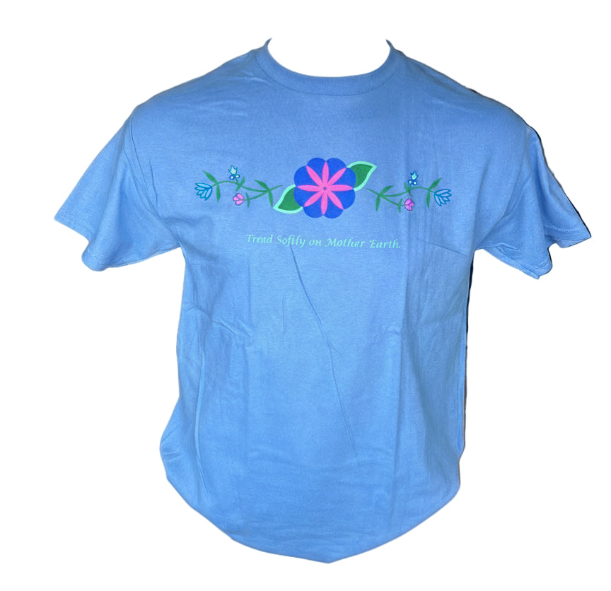 'Walk Softly on Mother Earth' Ojibwe Floral Printed Short Sleeve T-Shirt